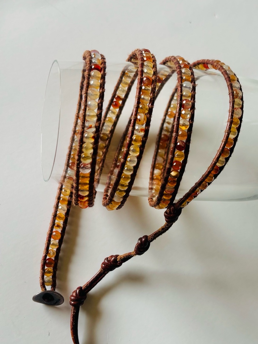 Chan Luu Authentic Brown Leather Wrap Bracelet with Amber Beads